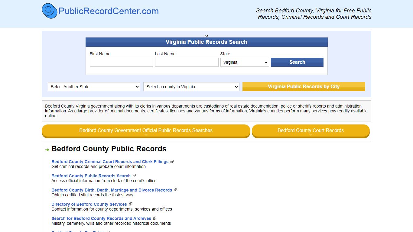 Bedford County Virginia Free Public Records - Court ...