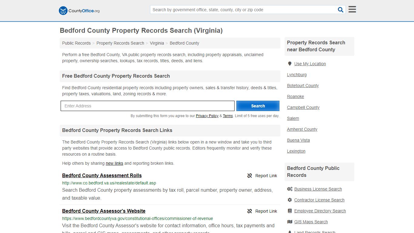 Property Records Search - Bedford County, VA (Assessments ...
